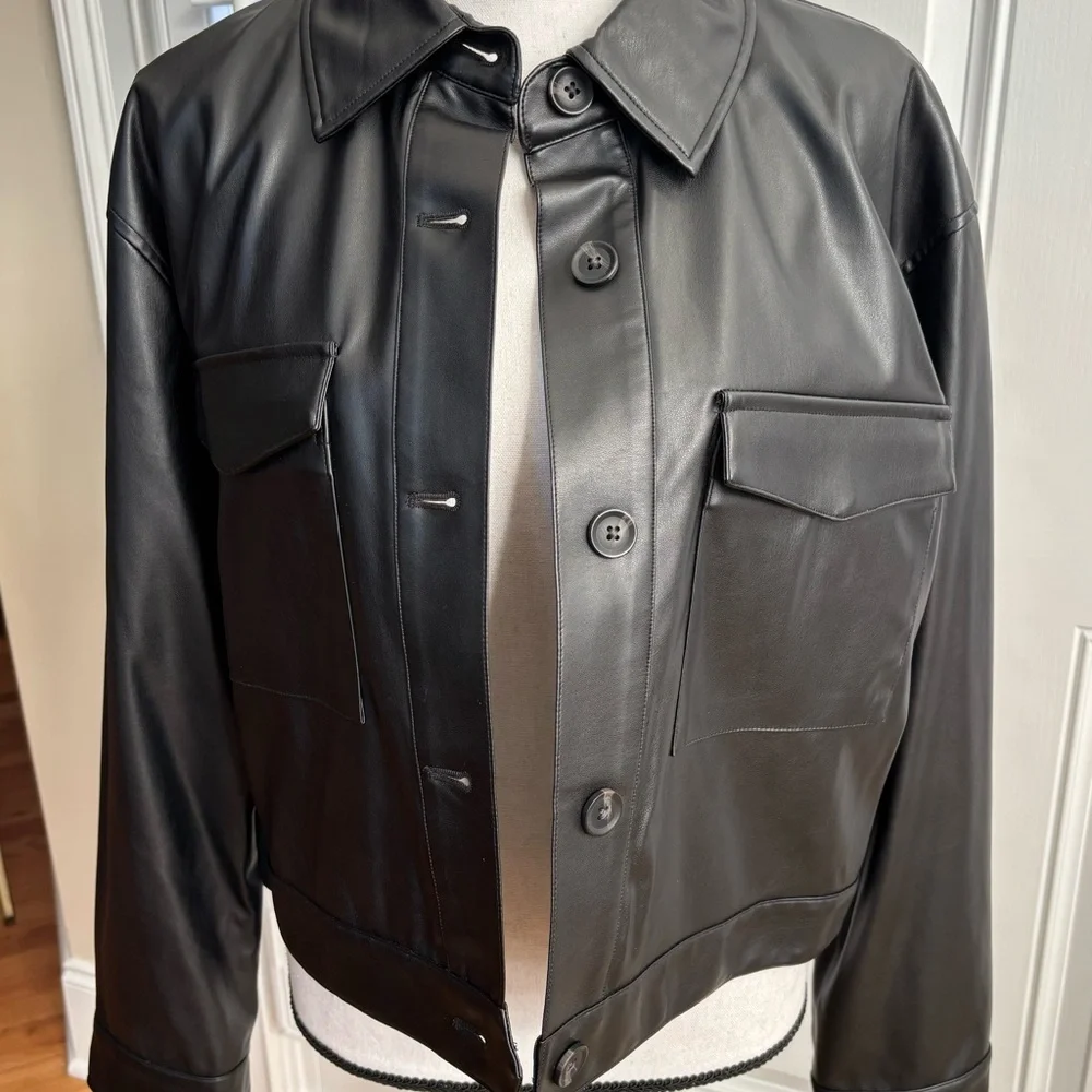 a new day Black Faux Leather Cropped Cargo Jacket - Picture 2 of 10